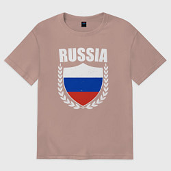 Футболка оверсайз женская Russian flag, цвет: пыльно-розовый