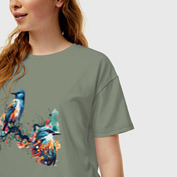 Футболка оверсайз женская Птицы на ветке дерева, цвет: авокадо — фото 2