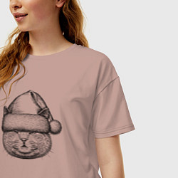 Футболка оверсайз женская Кот Дед Мороз, цвет: пыльно-розовый — фото 2