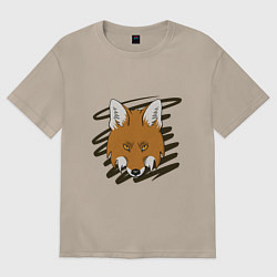 Футболка оверсайз женская Стилизованная морда лисы, цвет: миндальный