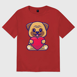 Футболка оверсайз женская Бульдог с сердечком, цвет: красный