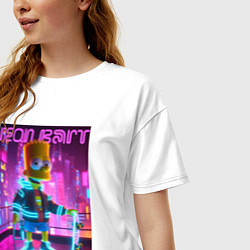 Футболка оверсайз женская Neon Bart - with skateboard ai art fantasy, цвет: белый — фото 2