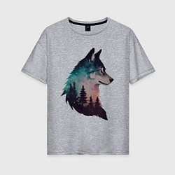 Футболка оверсайз женская Волк силуэт, цвет: меланж