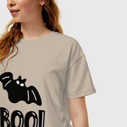 Футболка оверсайз женская Черная летучая мышь: хэллоуин, цвет: миндальный — фото 2