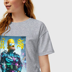 Футболка оверсайз женская Homer Simpson - neon glow ai art, цвет: меланж — фото 2