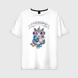 Женская футболка оверсайз Кот с рыбой из Петербурга