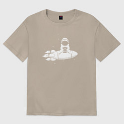 Футболка оверсайз женская Космонавт сидит на ракете, цвет: миндальный