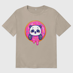 Футболка оверсайз женская Панда в пончике, цвет: миндальный
