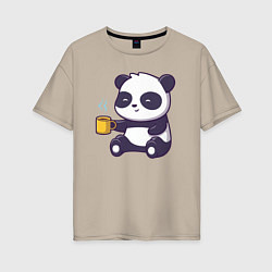 Футболка оверсайз женская Панда с кофе, цвет: миндальный