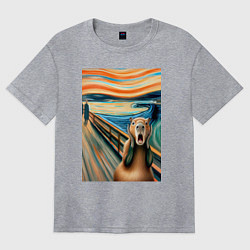 Футболка оверсайз женская Капибара кричит - мем нейросеть, цвет: меланж