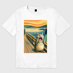 Футболка оверсайз женская Тоторо кричит - мем нейросеть, цвет: белый