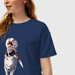 Футболка оверсайз женская Принцесса Мононоке волк, цвет: тёмно-синий — фото 2
