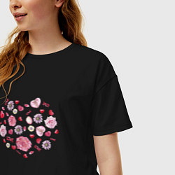 Футболка оверсайз женская Сердечко с цветами, цвет: черный — фото 2