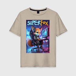 Футболка оверсайз женская Super fox gamer - ai art fantasy, цвет: миндальный