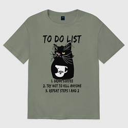 Женская футболка оверсайз Черный кот и список дел