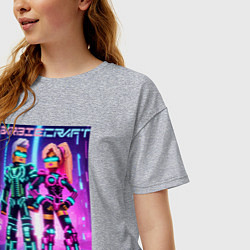 Футболка оверсайз женская Barbie and Minecraft - collaboration, цвет: меланж — фото 2