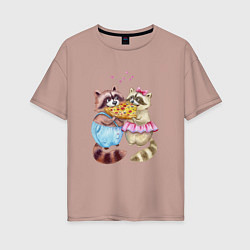 Футболка оверсайз женская Пицца и енотики, цвет: пыльно-розовый
