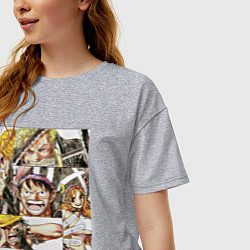 Футболка оверсайз женская Ван-Пис Луффи Монки Д коллаж, цвет: меланж — фото 2