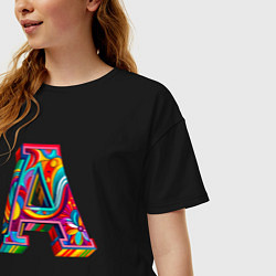 Футболка оверсайз женская Заглавная буква А, цвет: черный — фото 2
