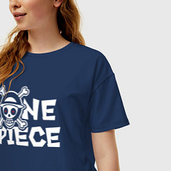 Футболка оверсайз женская One piece - логотип, цвет: тёмно-синий — фото 2