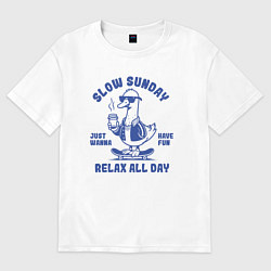 Футболка оверсайз женская Смешной крутой гусь на скейтборде с кофе выходной, цвет: белый