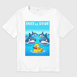 Футболка оверсайз женская Duck vs shark - ai art fantasy, цвет: белый