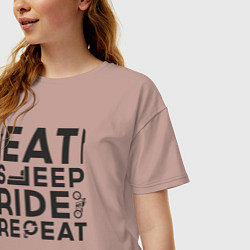 Футболка оверсайз женская Eat sleep ride repeat, цвет: пыльно-розовый — фото 2