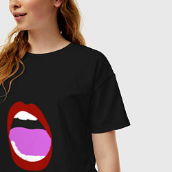 Футболка оверсайз женская Открытый рот в мультяшном стиле красные губы секси, цвет: черный — фото 2