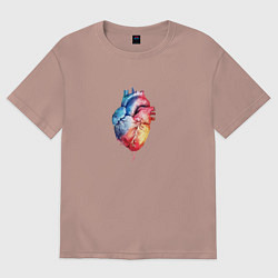 Футболка оверсайз женская Краски сердца, цвет: пыльно-розовый