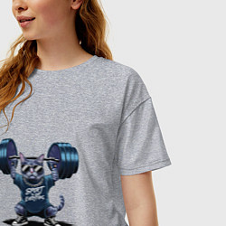 Футболка оверсайз женская Кот со штангой, цвет: меланж — фото 2
