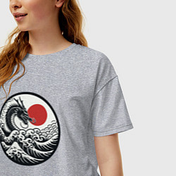 Футболка оверсайз женская Дракон в японском ретро стиле, цвет: меланж — фото 2