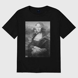 Футболка оверсайз женская Черная-белая Мона Лиза с глюками, цвет: черный