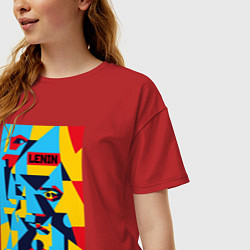 Футболка оверсайз женская Владимир Ленин - кубизм, цвет: красный — фото 2