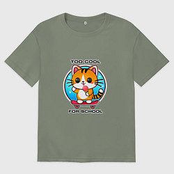 Женская футболка оверсайз Кот на скейте с мороженным