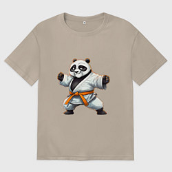 Футболка оверсайз женская Кунгфу панда По каратист, цвет: миндальный