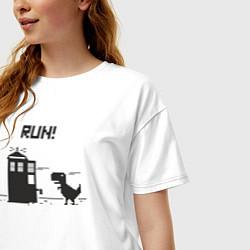 Футболка оверсайз женская Тардис и динозаврик пиксельный, цвет: белый — фото 2