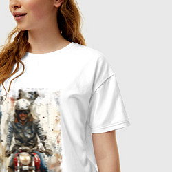 Футболка оверсайз женская Акварель -мотоциклист, цвет: белый — фото 2