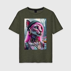 Женская футболка оверсайз Панк девушка-леопард в татухах в Нью-Йорке