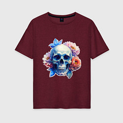 Женская футболка оверсайз Акварельный череп в цветах
