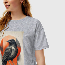 Футболка оверсайз женская Силуэт черной ворон, цвет: меланж — фото 2