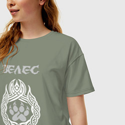 Футболка оверсайз женская Знак Велеса - лапа медведя, цвет: авокадо — фото 2