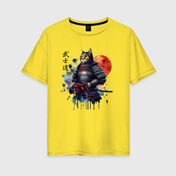 Футболка оверсайз женская Cat samurai - bushido ai art, цвет: желтый