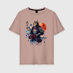 Футболка оверсайз женская Cat samurai - bushido ai art, цвет: пыльно-розовый