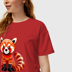 Футболка оверсайз женская Красная панда с роскошным хвостом, цвет: красный — фото 2