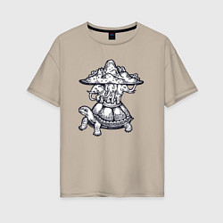 Футболка оверсайз женская Слоны и черепаха, цвет: миндальный