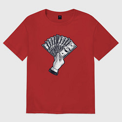 Футболка оверсайз женская Доллары в руке, цвет: красный