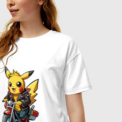 Футболка оверсайз женская Пикачу на ретро мотоцикле, цвет: белый — фото 2