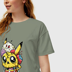 Футболка оверсайз женская Пикачу треснутый зомби, цвет: авокадо — фото 2