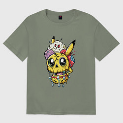 Женская футболка оверсайз Пикачу треснутый зомби