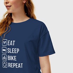 Футболка оверсайз женская Eat sleep bike repeat, цвет: тёмно-синий — фото 2